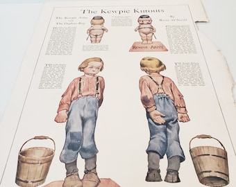 WWI Kewpie Army and Orphan Boy Kutouts Rose O'Neill - c.1917 Magazine Page Original - not a reproduction