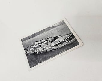 Antica cartolina dell'isola di Alcatraz / Foto reale RPPC / Baia di San Francisco / Vista aerea della prigione in bianco e nero / Inizio del XX secolo