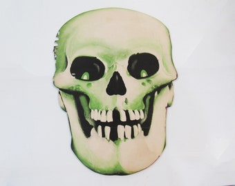 Vintage Skull Cardboard Cutout BIG - Dennison USA - Decoración de Halloween de cartón 14 x 9.5"