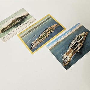 Lotto di cartoline antiche e vintage dell'isola di Alcatraz: francobollo Franklin del 1906 + viste di "The Rock", baia di San Francisco