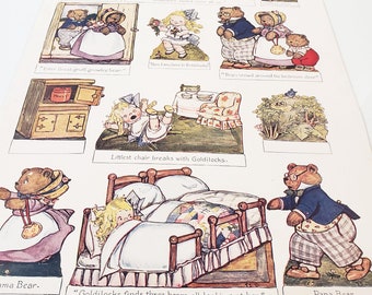 Złotowłosa i trzy niedźwiedzie wycinanki 1913 recenzja obrazkowa - dzieło sztuki z bajki 16x10,5"