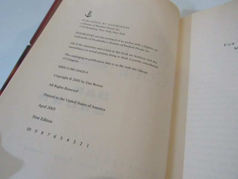 The Da Vinci Code First Edition Book Club Dan Brown Hardcover w/ Dust Jacket Near Fine image 3