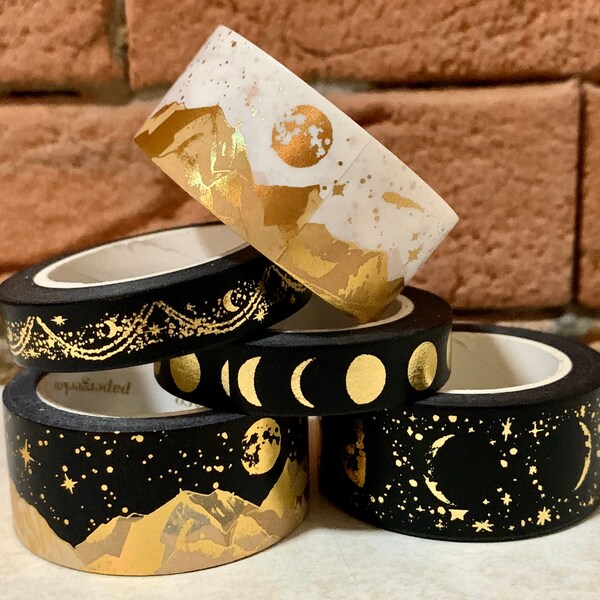 Black Celestial Washi Tape | Papergeekco Washi Tape April 2020 Releases Lunar