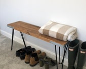Entryway Wooden Bench with Steel Hairpin Legs - Industrial Hallway Storage made from Reclaimed Wood - Rustic Shoe Storage