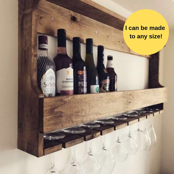 Rustic Wooden Wine Rack Wall Mounted Glass Holder Storage Unit