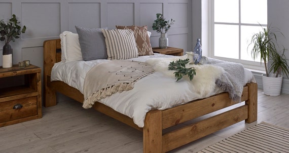 Solid Wooden Bed Frame And Footboard Rustic Double Uk Solid Wooden Bed Frame And Footboard, Solid Wood King Size Bed Frame Uk