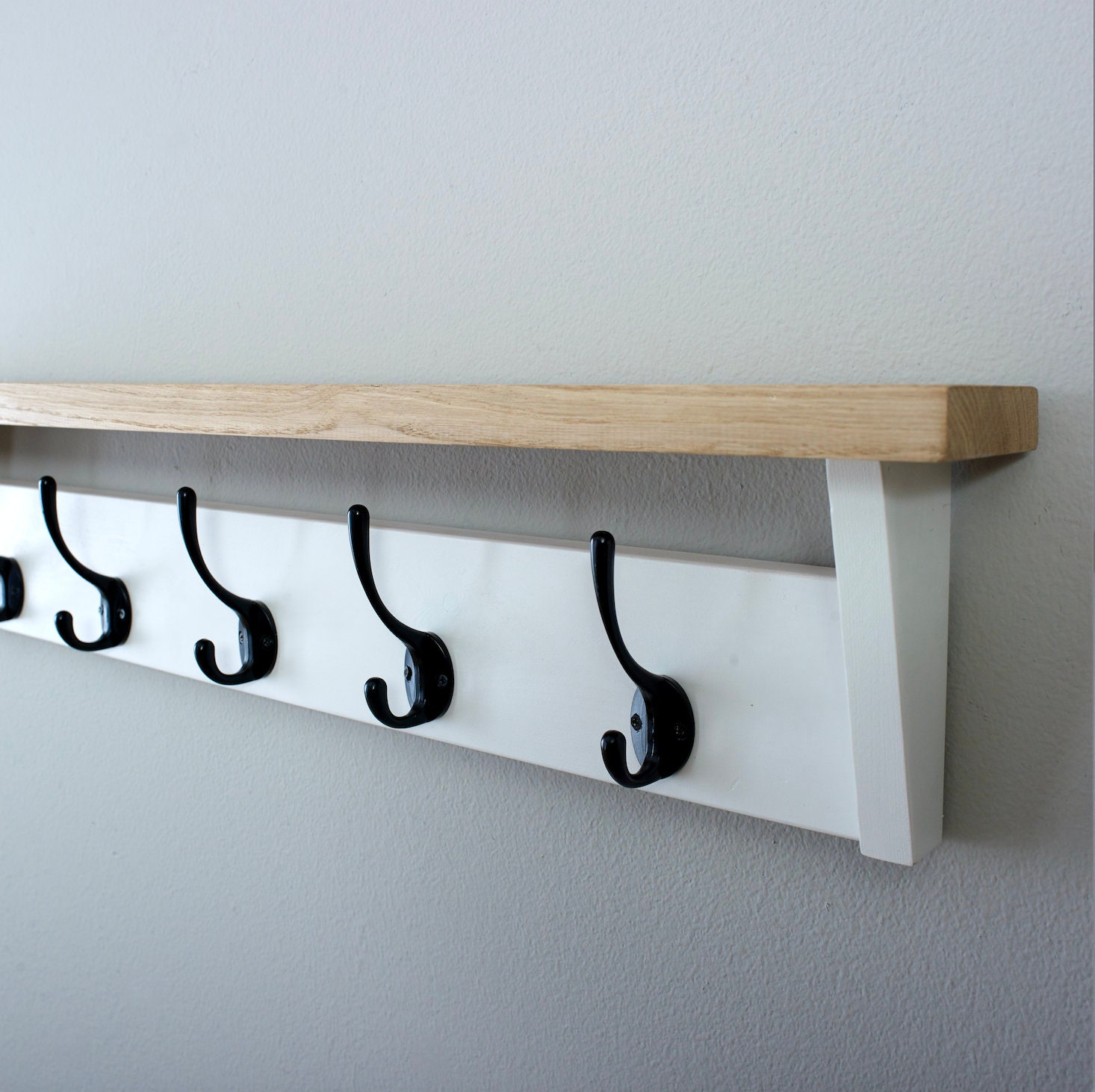White Coat Rack with Oak Shelf Shabby Chic Coat Storage with Etsy