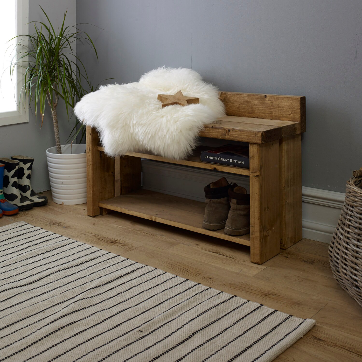 Rustikale Schuhregal mit Bank Flur HolzBank Sitz mit ...