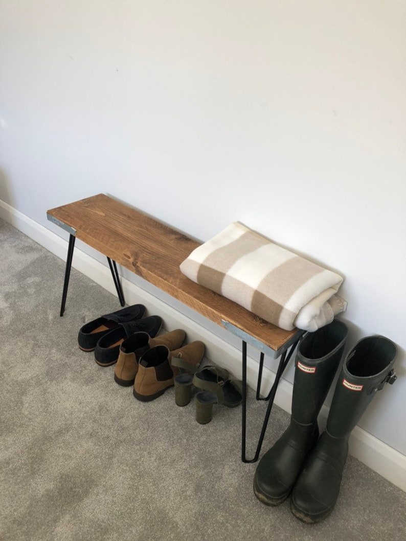 Eingang Holzbank mit Stahl Haarnadel Beine Industrielle Flur | Etsy