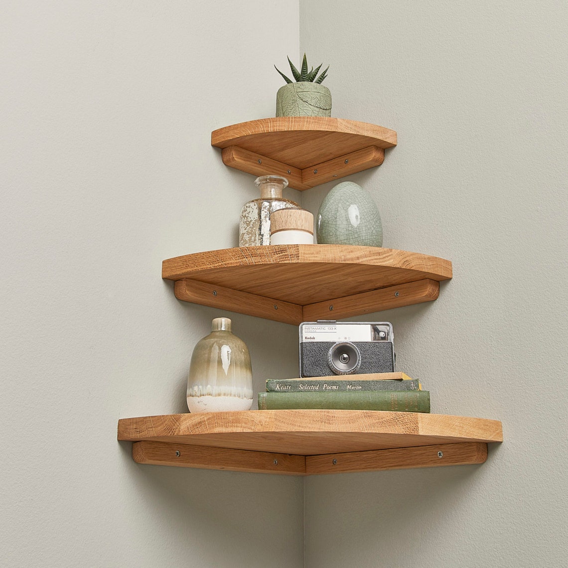 Oak Corner Shelf Wooden Floating Shelving Etsy UK