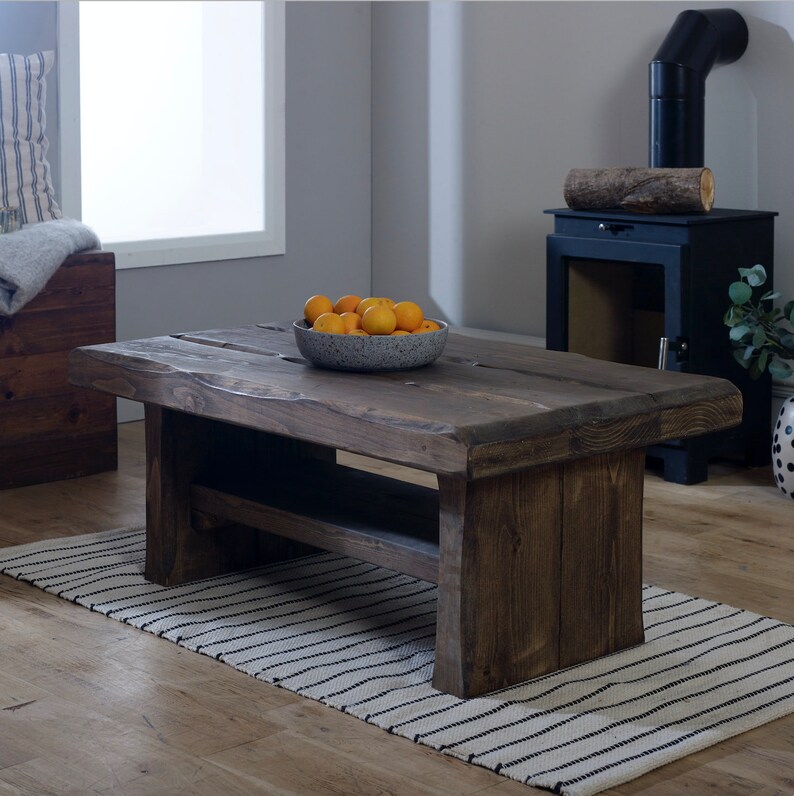 Rustic Coffee Table made from Solid Chunky Wood with Shelf Etsy