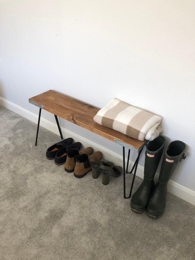 Eingang Holzbank mit Stahl Haarnadel Beine Industrielle Flur | Etsy