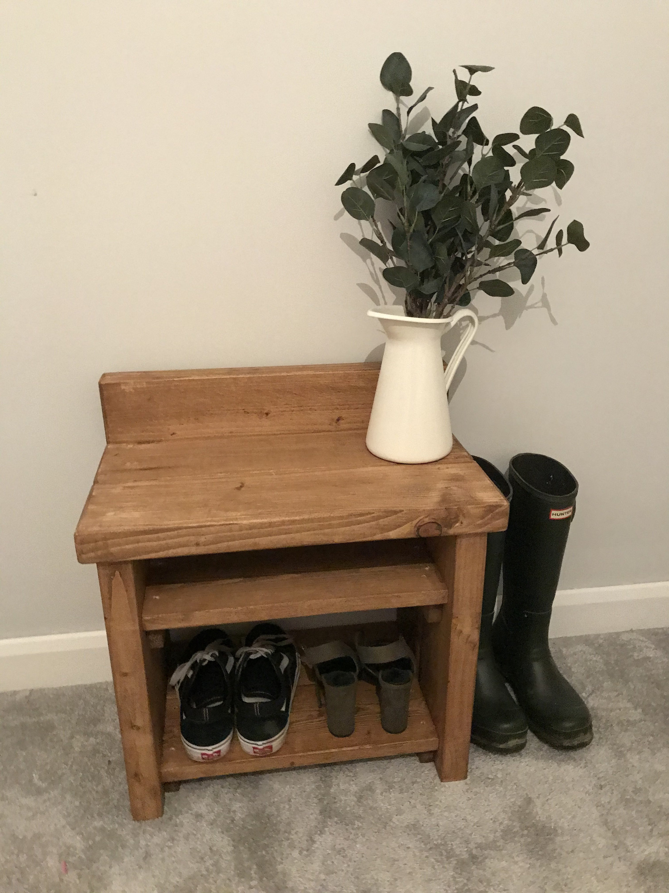 Small Rustic Shoe Rack With Bench Hallway Wooden Bench Seat Etsy UK