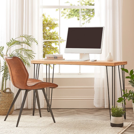 Oak Computer Desk for Office or Bedroom Wooden Table With Steel Hairpin  Legs English Oak Computer Table 