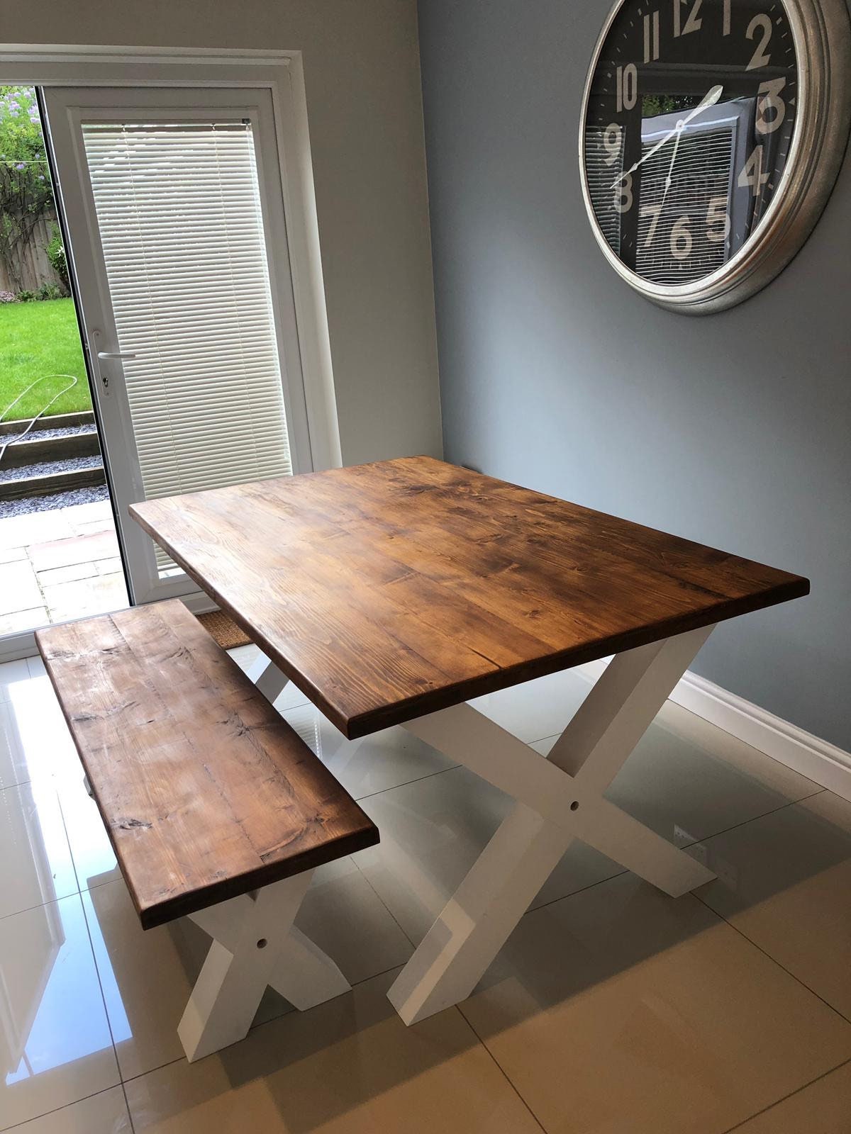 White Wooden Kitchen Table and Bench Set Dining Table with X Etsy