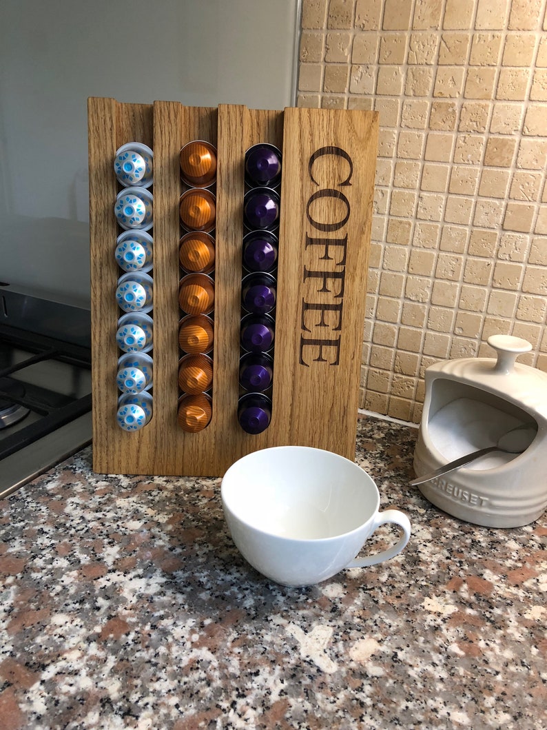 Personalised Nespresso Coffee Pod Capsule Oak Wood Holder