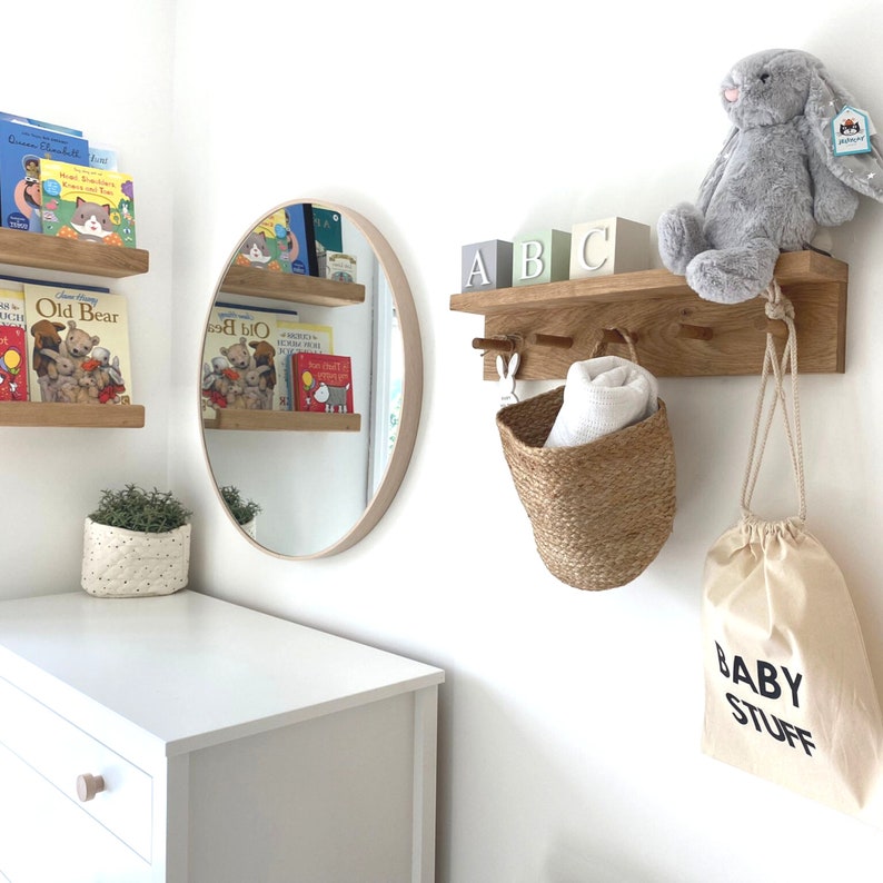 Shaker Peg Rail Oak Peg Shelf Nursery Shelf With Hooks Etsy UK