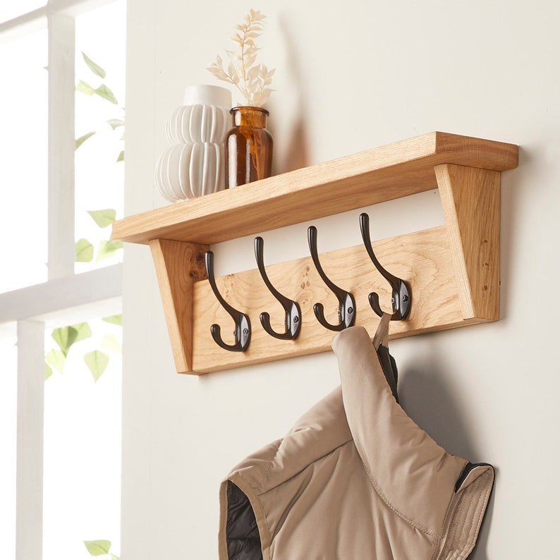 Oak Coat Rack With Shelf Coat Hook and Shelf Wooden Etsy UK