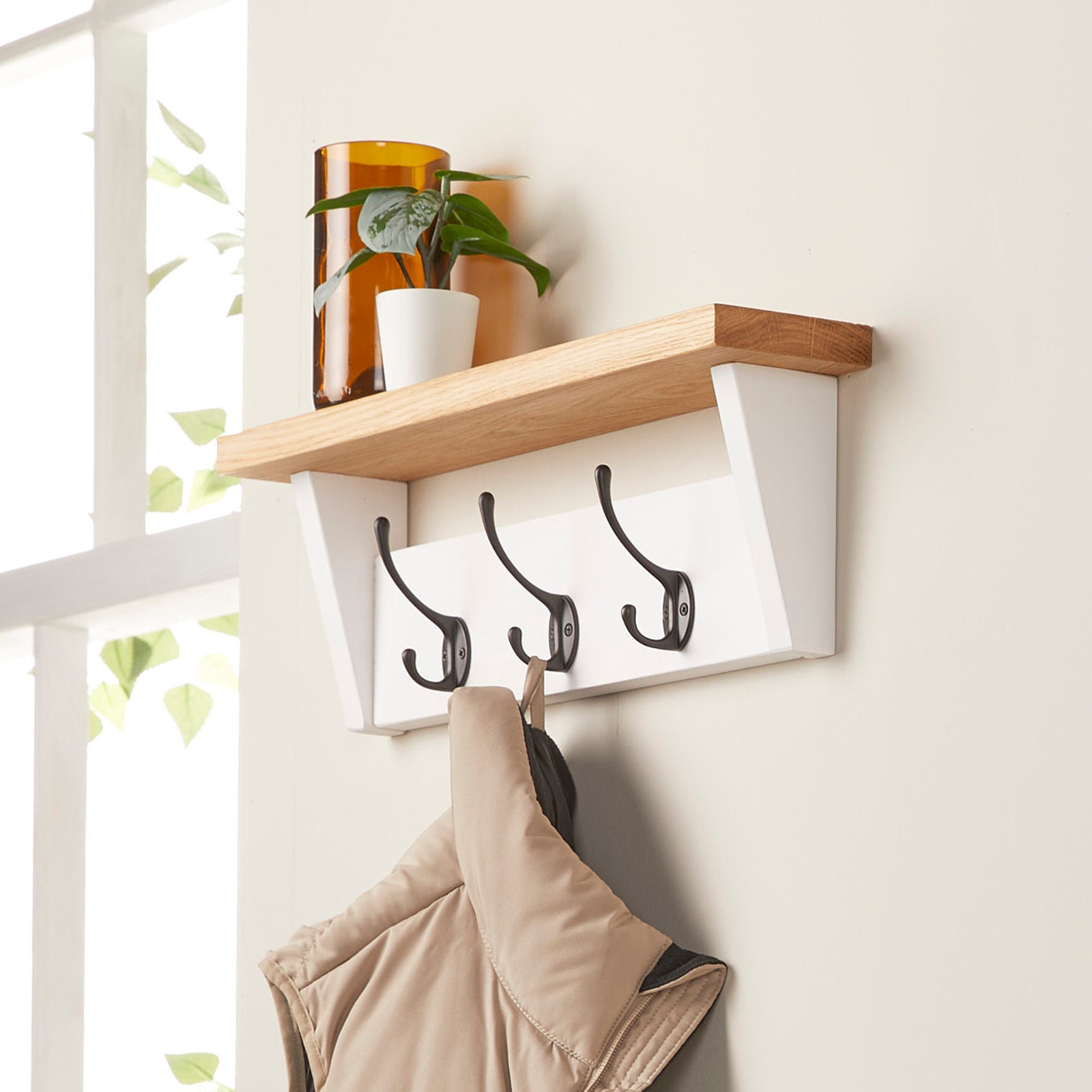 Jewellery Organiser Storage Shelf Nick Nacks Hanging Hooks Wooden Shelf 