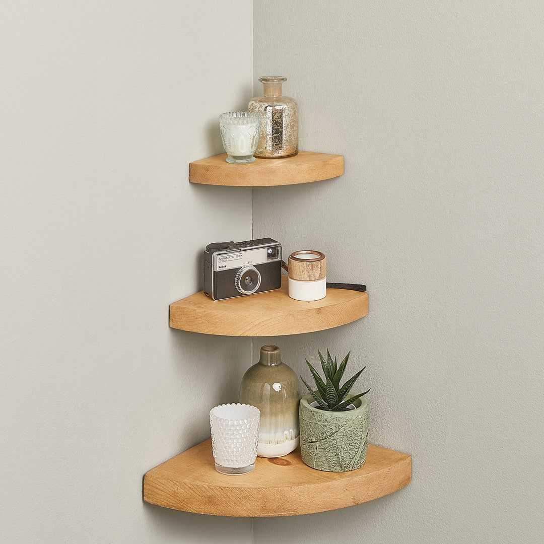 Wood Corner Shelf Chunky Round Corner Shelves With Hidden Etsy UK