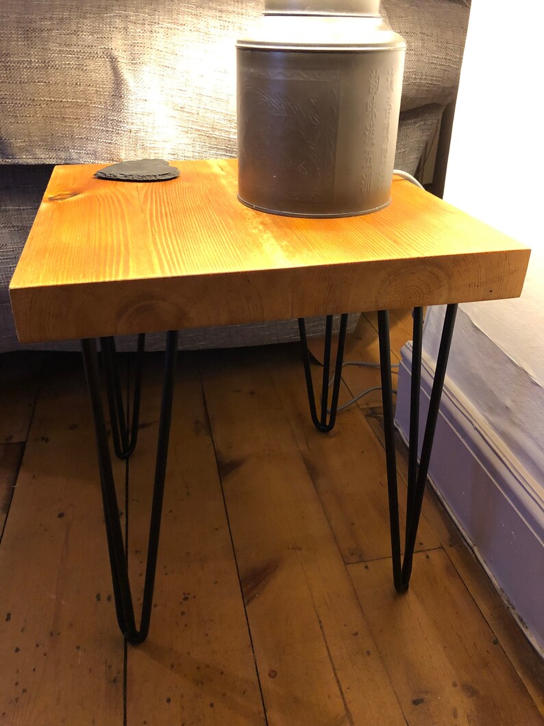 Vintage Rustic End Table Nightstand Hairpin Legs Small Metal Etsy UK