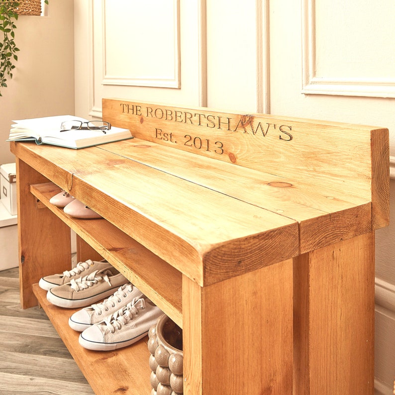 Rustic Shoe Storage Bench Wooden Hallway Shoe Rack Etsy UK