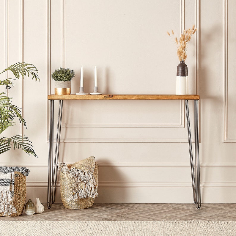 Rustic Console Table with Hairpin Legs-  Scaffold Board Hallway Table - Radiator Cover made from Solid Wood -  Custom Sizes Available 