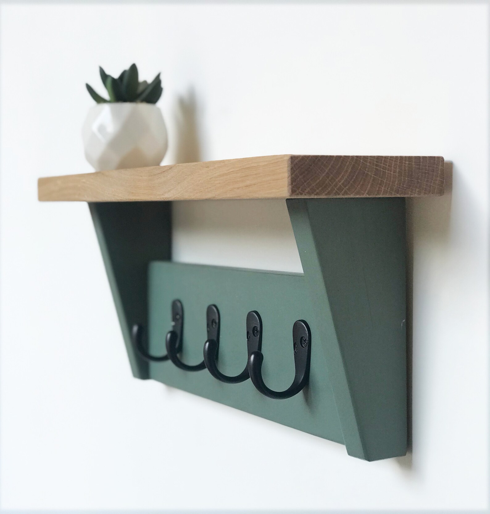 Green Smoke Painted Key Rack With Oak Shelf Wall Key Holder Etsy UK