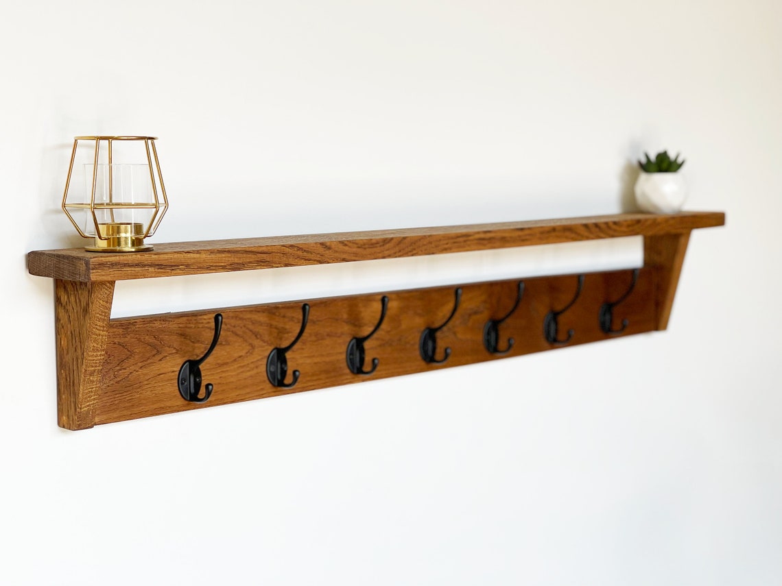 Oak Coat Rack with Shelf made from Oak Wooden Vintage Etsy