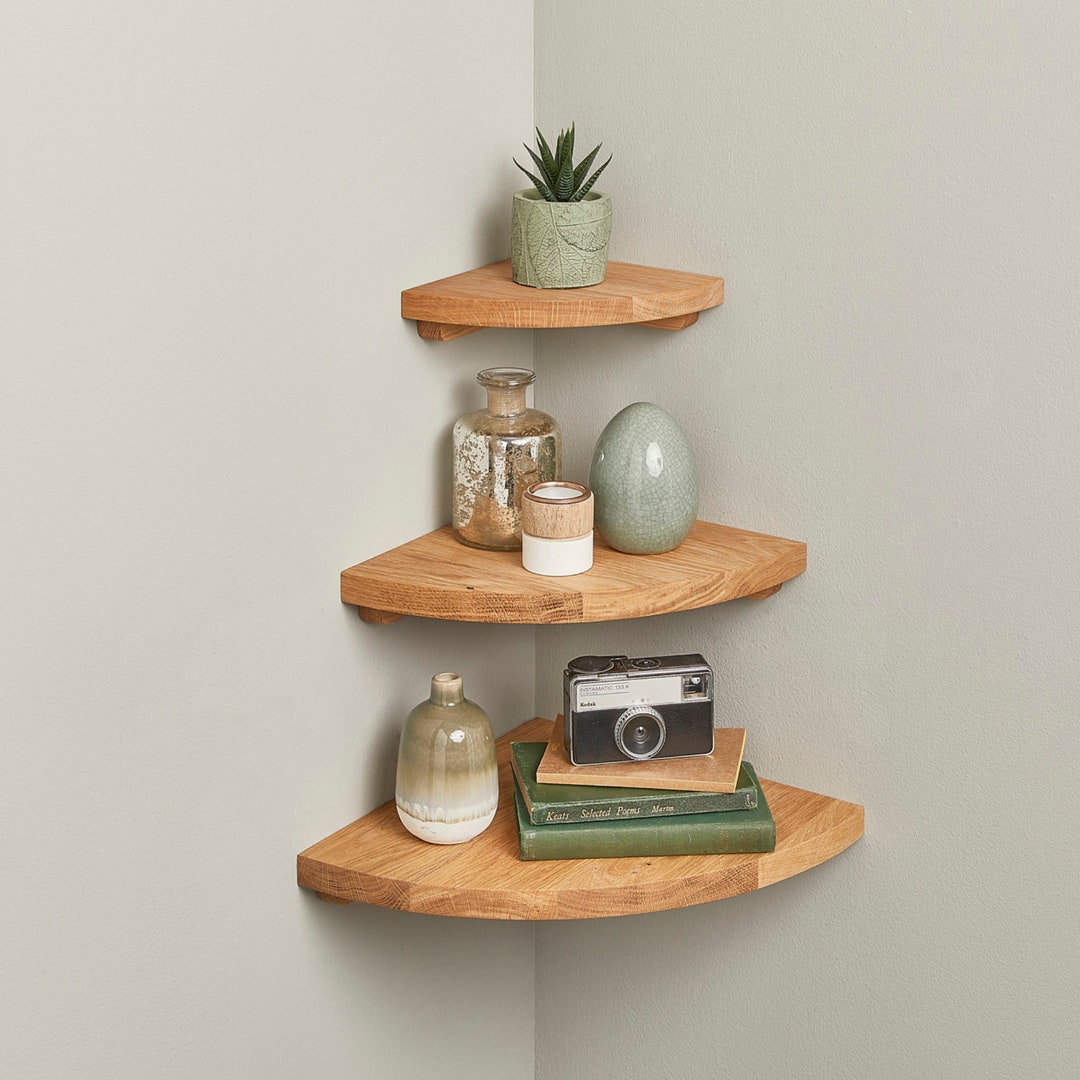 Oak Corner Shelf Wooden Floating Shelving Etsy UK
