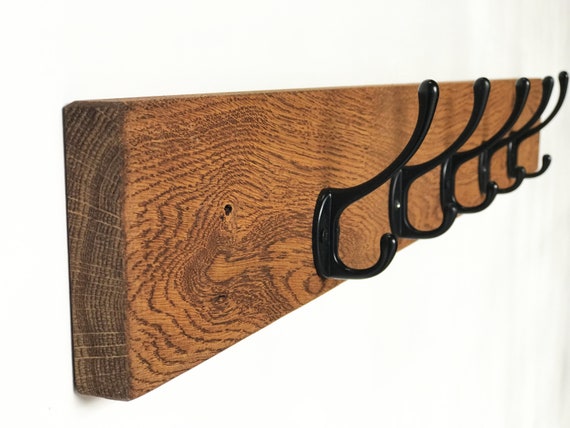 Solid Wood Wall Mounted Oak Coat Rack With Cast Iron Style Denmark Solid Wood Wall Mounted Oak Coat Rack, Real Wood Wall Mounted Coat Rack