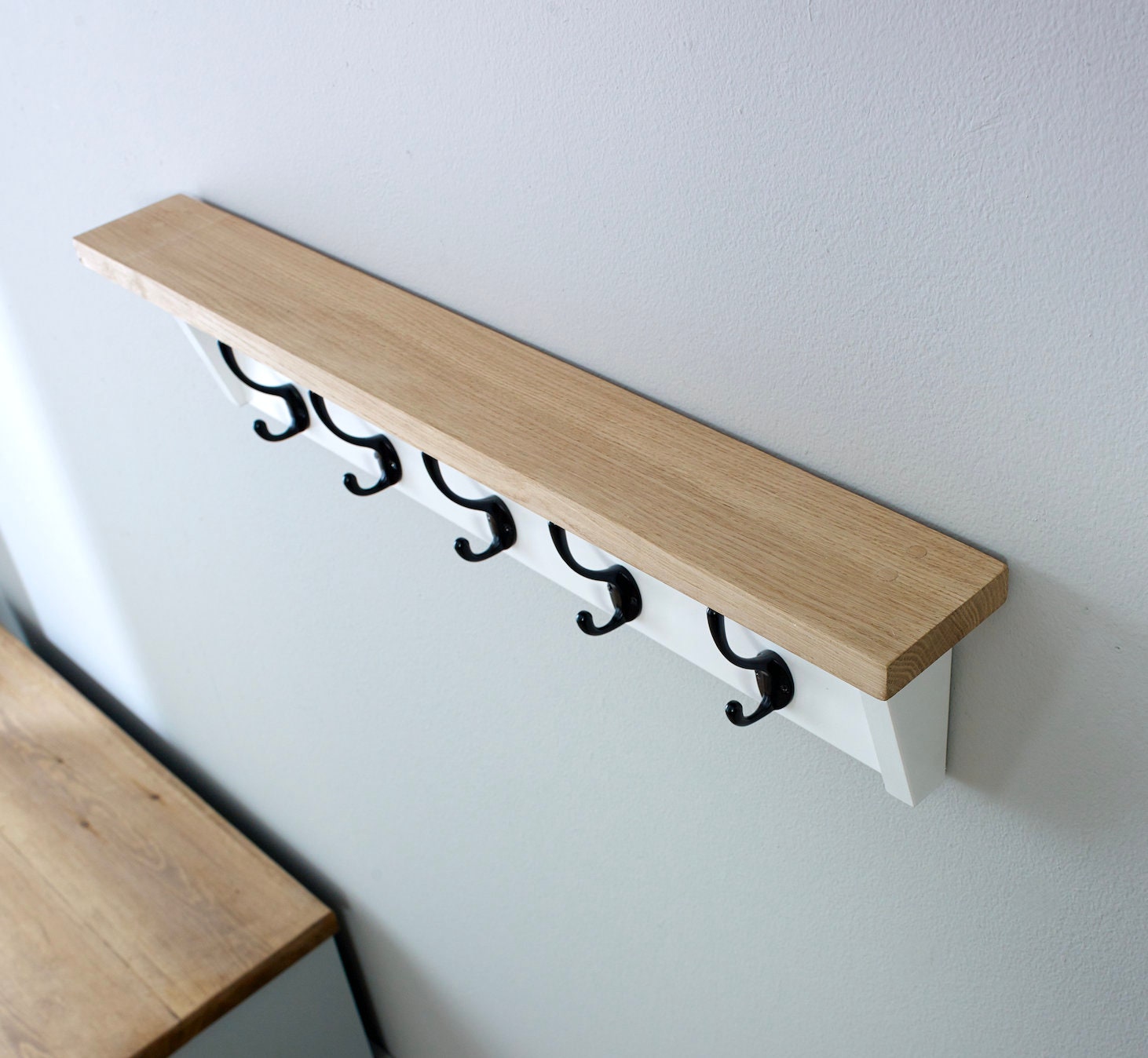 White Coat Rack with Oak Shelf Shabby Chic Coat Storage with Etsy
