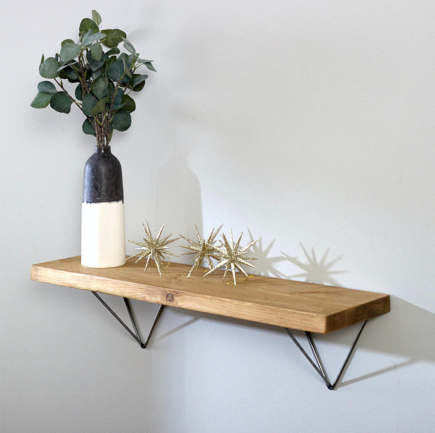 Étagère de Ferme avec Supports en Épingle à Cheveux Acier - Étagère Rustique Faite La Main Fabriquée