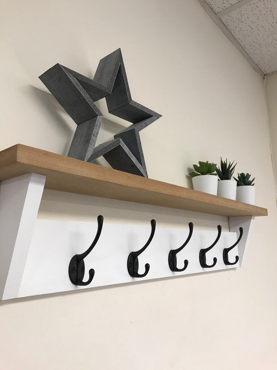 White Coat Rack with Oak Shelf Shabby Chic Coat Storage with Etsy