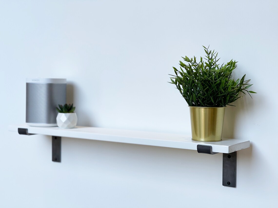 Dark Grey Wooden Shelf Small Painted Wall Shelves with Metal Etsy