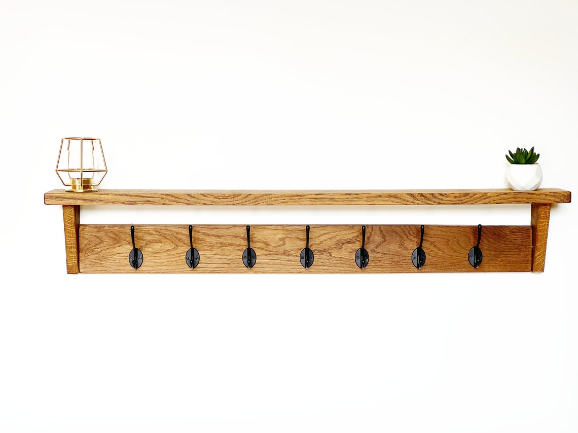 Oak Coat Rack with Shelf made from Oak Wooden Vintage Etsy