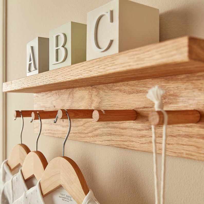 Shaker Peg Rail Oak Peg Shelf Nursery Shelf With Hooks Etsy UK