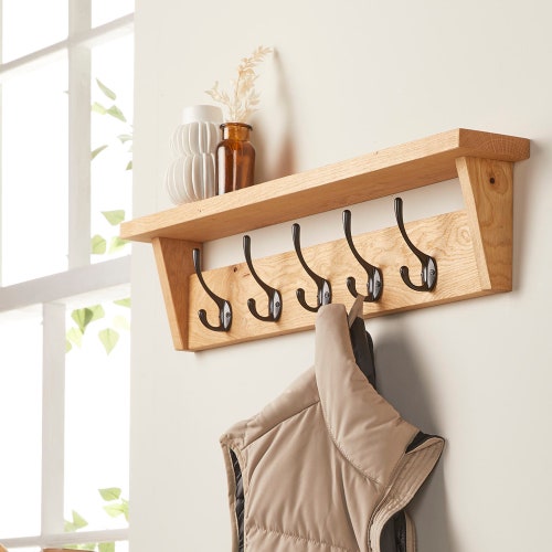 Coat Rack With Shelf Cast Iron Hooks Wall Mounted Rustic Etsy