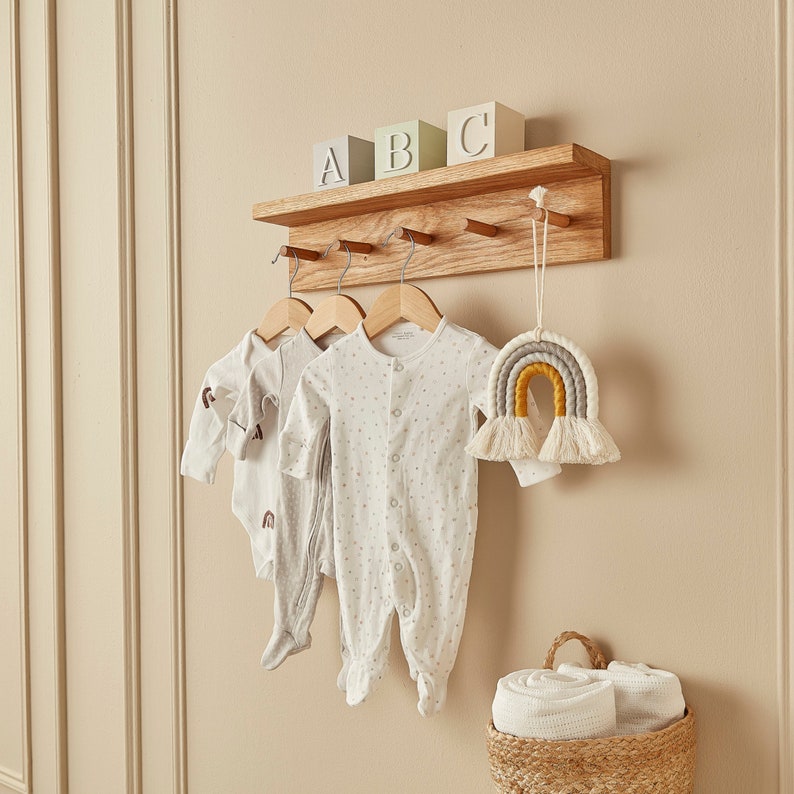 Shaker Peg Rail Oak Peg Shelf Nursery Shelf With Hooks Etsy UK