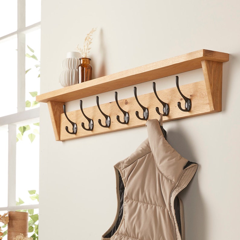 Oak Coat Rack With Shelf Coat Hook and Shelf Wooden Etsy UK