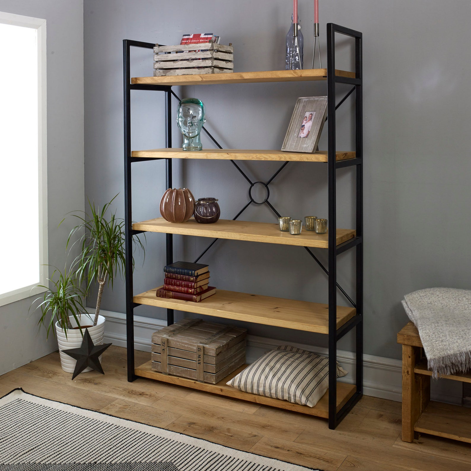Bookcase Ladder Made From Steel and Wood Industrial Bookcase Etsy UK