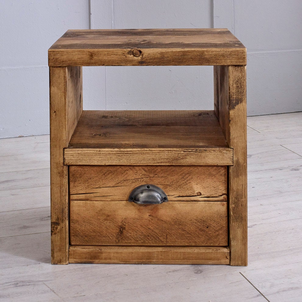 Wooden Bedside Table With Drawer Handcrafted Rustic Etsy UK