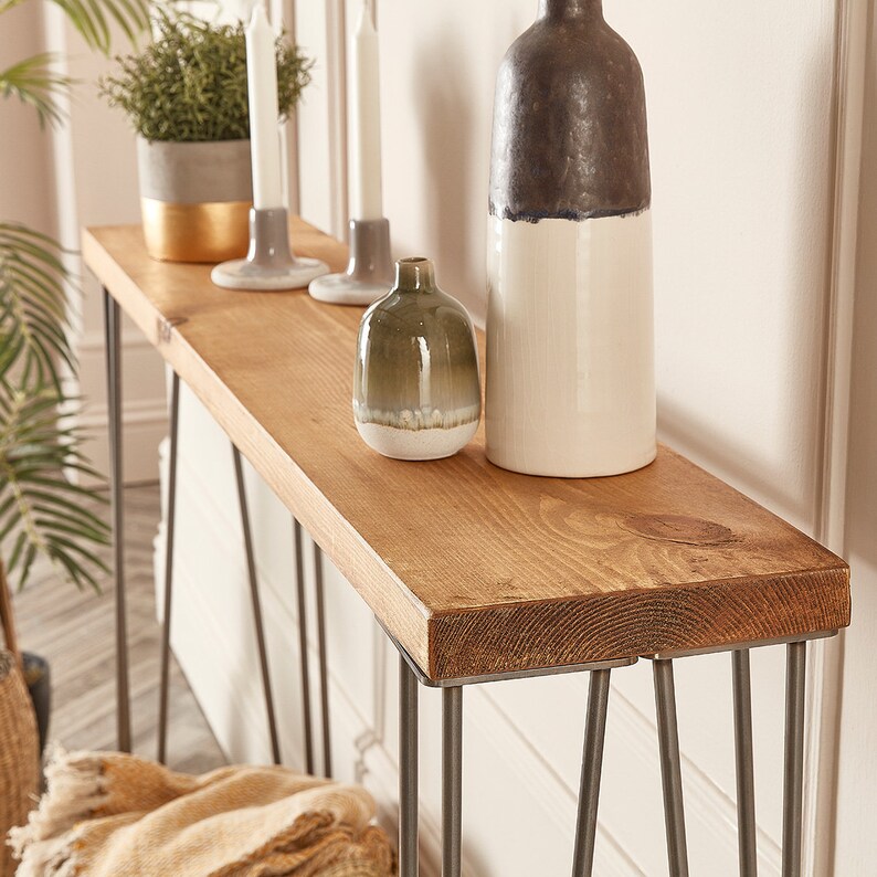Rustic Console Table With Hairpin Legs Scaffold Board Hallway Etsy