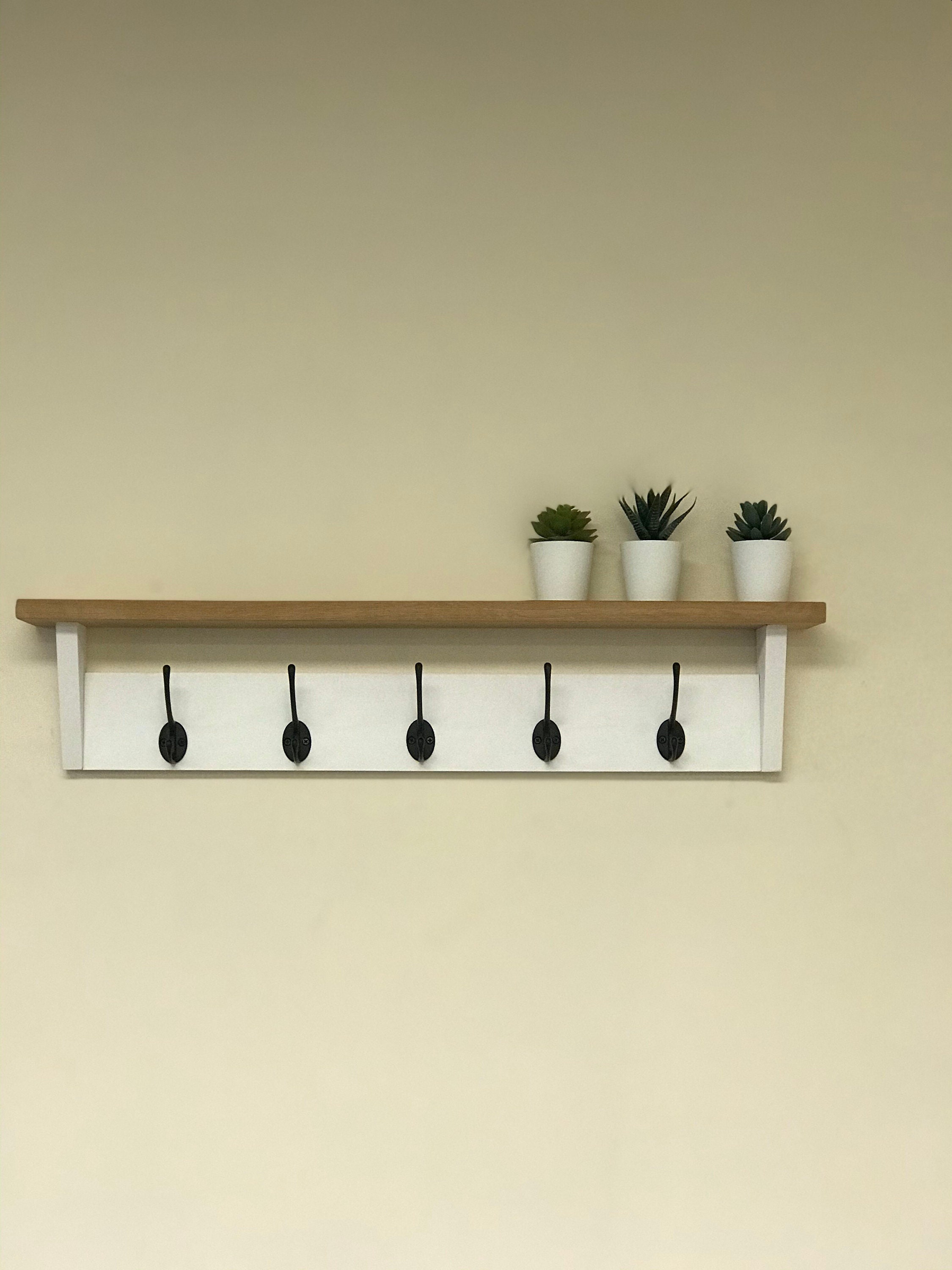 White Coat Rack with Oak Shelf Shabby Chic Coat Storage with Etsy