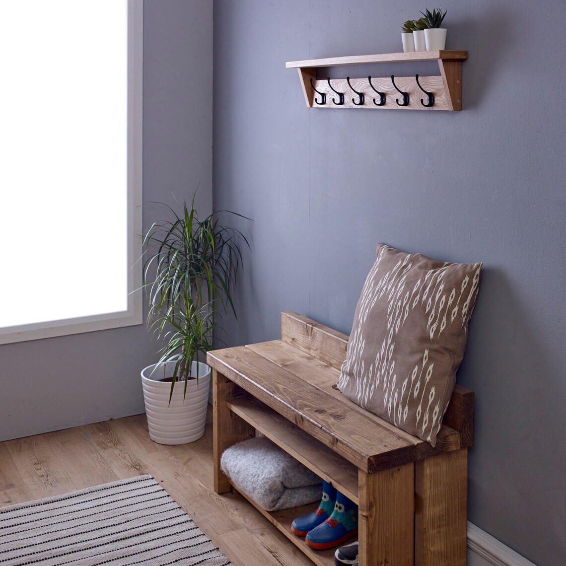 Rustikale Schuhregal mit Bank Flur HolzBank Sitz mit Lagerung Etsy