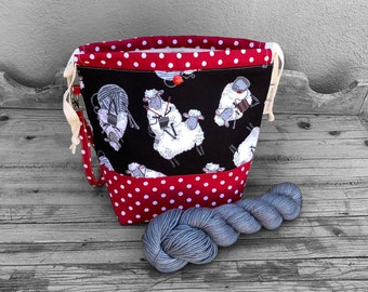 Knitting Project Bag -Large Knitting Bag - Craft Project Bag -Knitting Sack - Knitter&#39;s Gift- Knitting Sheep