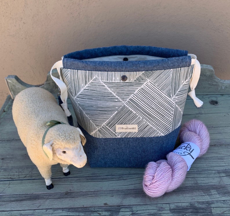 Craft Project Bag Large Knitting Bag Modern Lines Large Knitting Project Bag Knitting Sack