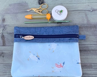 Knitting  Notions Pouch - Clear Notions Case - Clear Zippered Pouch - Clear Vinyl Zipper Case - Make Up Bag - Cosmetic Case - Sheep Skate