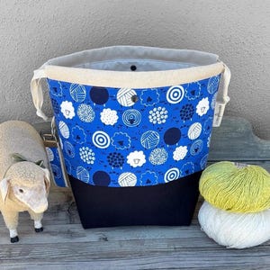 NEU BLAU Extra Große Projekttasche-XL Stricktasche Kordel Projekttasche Extra Großer Projektsack Stricker - Schaf Garnbällchen