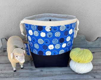 NEW BLUE Extra Large Project Bag-XL Knitting Bag Drawstring Project Bag Extra Large Project Sack Knitter - Sheep Yarn Balls